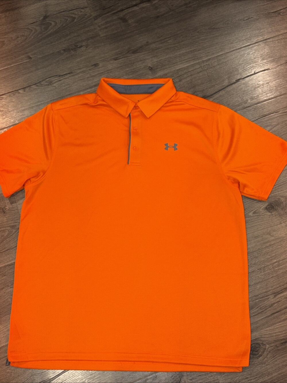 Under Armour Men’s Polo Shirt XL Orange Grey Trim Loose Fit Activewear